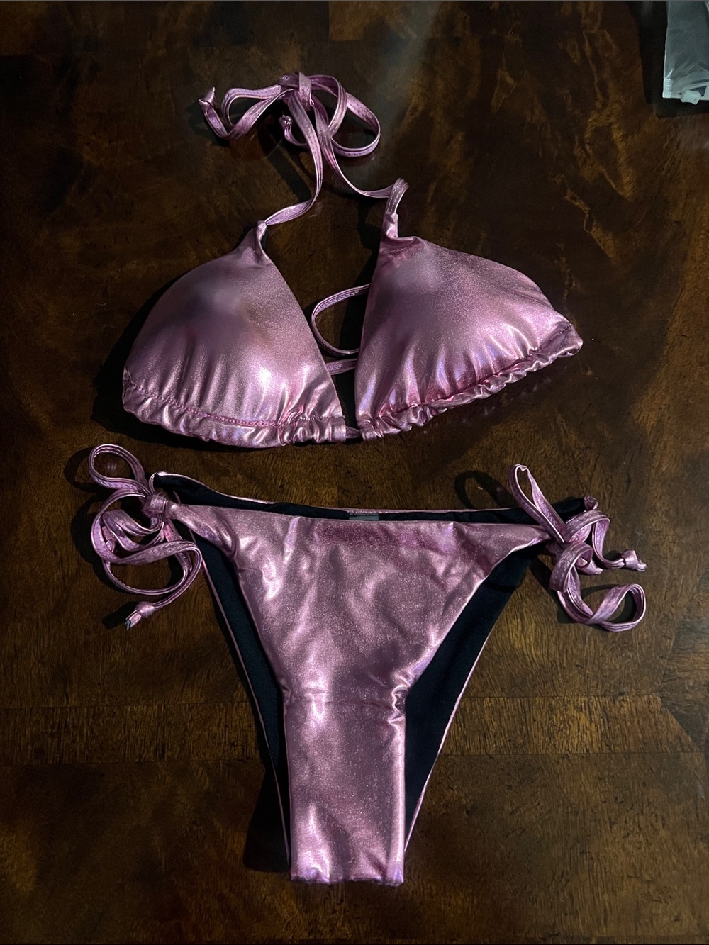 Shimmering Pink Tie-Side Bikini Set